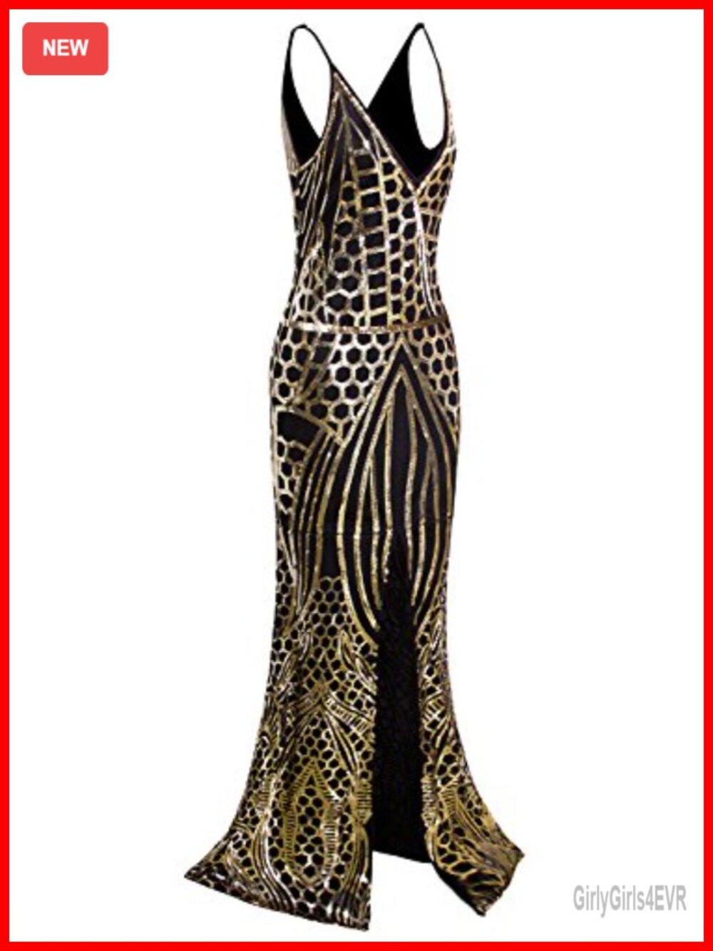Vijiv 1920s Sequin Mermaid Prom Dress Deep V Neck Long Evening Gown